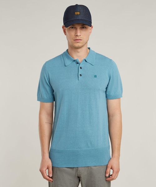 G-STAR（ジースター）の「KNITTED POLO/ワンポイントリネンニットポロ（ポロシャツ・メンズ・ブルー系その他・LARGE/MEDIUM/SMALL/X-LARGE/X-SMALL）」の2枚目の写真
