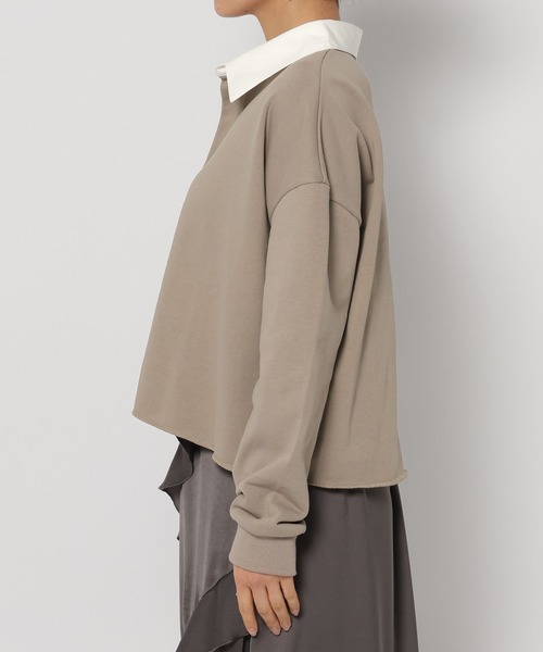 mysty woman(ミスティウーマン)の「ミニ裏毛ラガーシャツ 327833(ポロシャツ・レディース・アイボリー/ブラック/グレイッシュベージュ・FREE)」の12枚目の写真