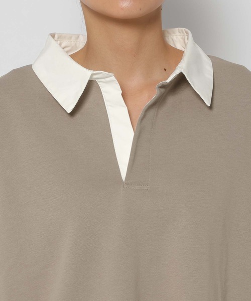 mysty woman(ミスティウーマン)の「ミニ裏毛ラガーシャツ 327833(ポロシャツ・レディース・アイボリー/ブラック/グレイッシュベージュ・FREE)」の15枚目の写真