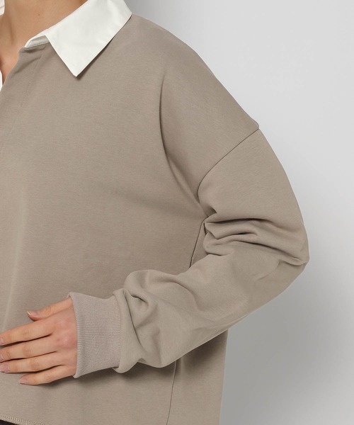 mysty woman(ミスティウーマン)の「ミニ裏毛ラガーシャツ 327833(ポロシャツ・レディース・アイボリー/ブラック/グレイッシュベージュ・FREE)」の16枚目の写真