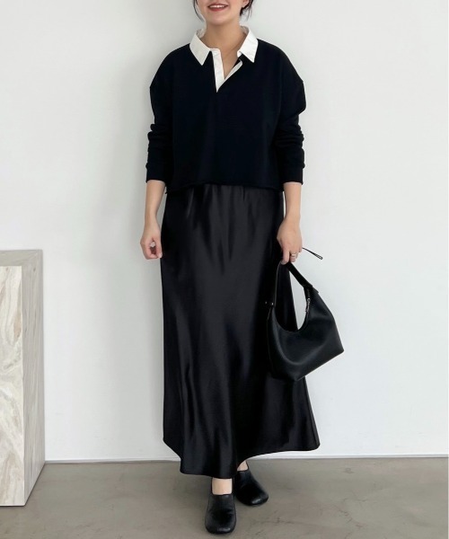 mysty woman(ミスティウーマン)の「ミニ裏毛ラガーシャツ 327833(ポロシャツ・レディース・アイボリー/ブラック/グレイッシュベージュ・FREE)」の22枚目の写真