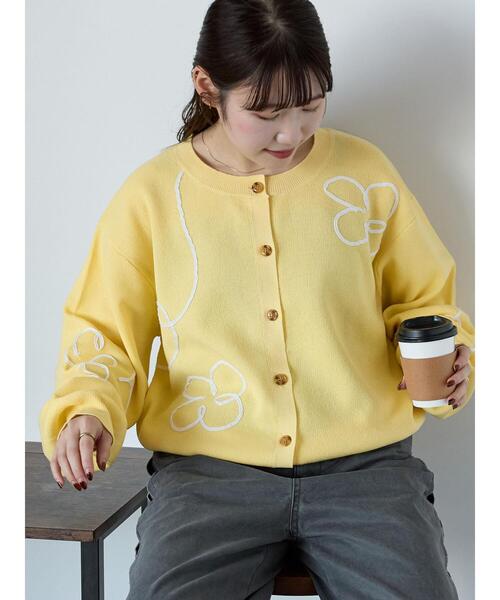 ehka sopo（エヘカソポ）の「コード花刺繍カーディガン（カーディガン/ボレロ・レディース・オフホワイト/イエロー/サックスブルー/モカ・F）」の4枚目の写真