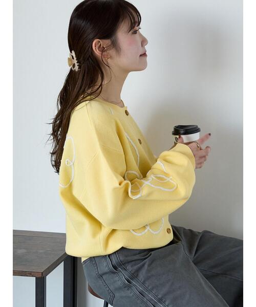 ehka sopo（エヘカソポ）の「コード花刺繍カーディガン（カーディガン/ボレロ・レディース・オフホワイト/イエロー/サックスブルー/モカ・F）」の7枚目の写真