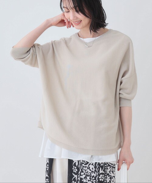 INDIVI（インディヴィ）の「【洗える】コットンリネン ドルマンニット（ニット/セーター・レディース・ナチュラル/ブラック/グリーン/ホワイト・38/34/15 /13/05）」の3枚目の写真
