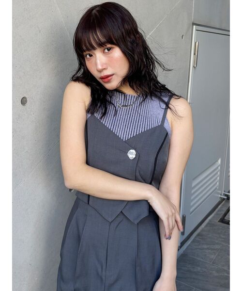 MURUA（ムルーア）の「バイカラーリブニットタンク（ニット/セーター・レディース・ホワイト/ベージュ/パープル/ブラック・FREE）」の10枚目の写真