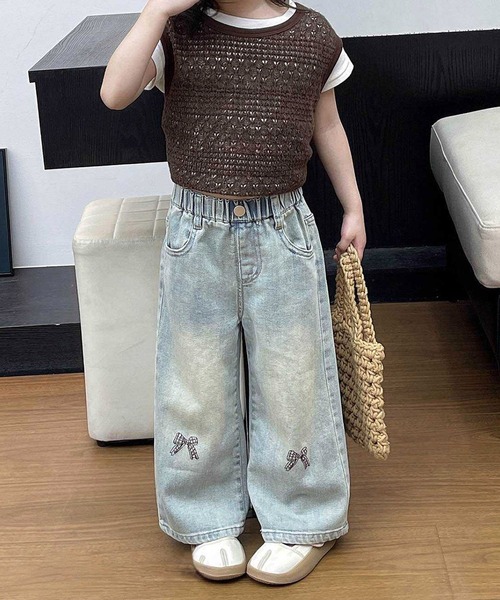 aimoha（アイモハ）の「【aimoha-KIDS-】リボン刺繍デニムパンツ（デニムパンツ・キッズ・ブルー・90/100/110/120/130）」の3枚目の写真