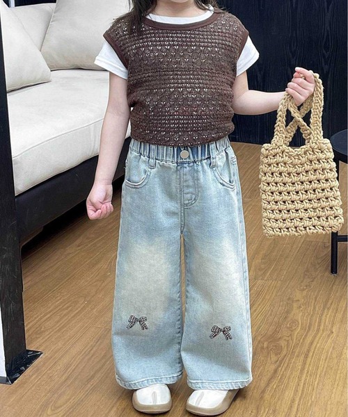 aimoha（アイモハ）の「【aimoha-KIDS-】リボン刺繍デニムパンツ（デニムパンツ・キッズ・ブルー・90/100/110/120/130）」の4枚目の写真