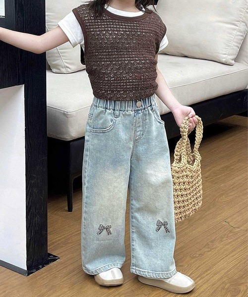 aimoha（アイモハ）の「【aimoha-KIDS-】リボン刺繍デニムパンツ（デニムパンツ・キッズ・ブルー・90/100/110/120/130）」の6枚目の写真