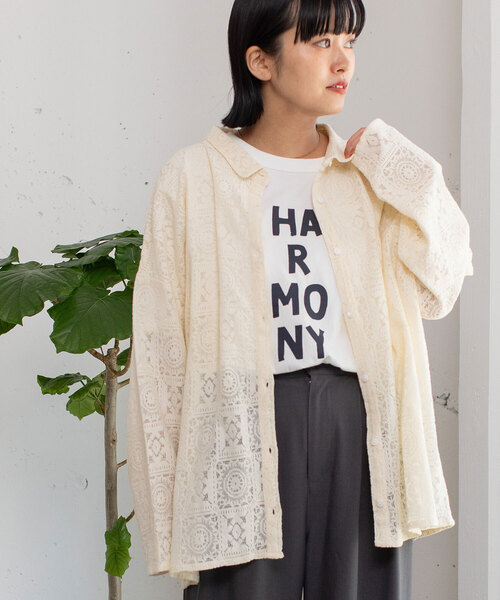 セール】＜made in INDIA＞クロシェレースシャツカーディガン