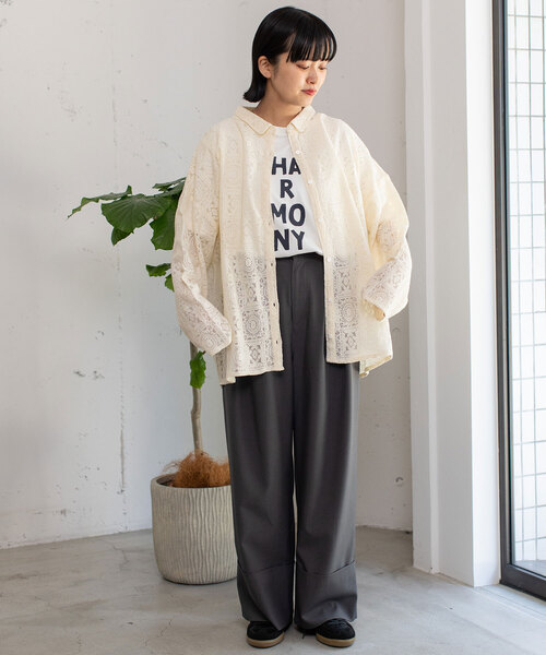 セール】＜made in INDIA＞クロシェレースシャツカーディガン