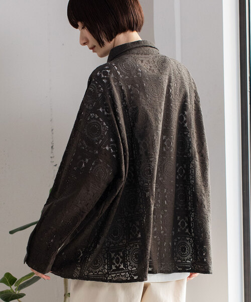 セール】＜made in INDIA＞クロシェレースシャツカーディガン