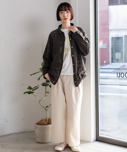 POU DOU DOU(プードゥドゥ)の「<made in INDIA>クロシェレースシャツカーディガン(シャツ/ブラウス・レディース・キナリ/ダークグレー・M)」の20枚目の写真