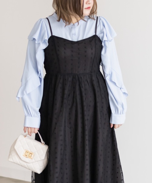 CLETTE(クレット)の「フラワーチュールキャミワンピース(ワンピース・レディース・チャコールグレー/グレイッシュベージュ/ライトベージュ・3L/LL/4L)」の20枚目の写真