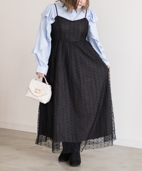 CLETTE(クレット)の「フラワーチュールキャミワンピース(ワンピース・レディース・チャコールグレー/グレイッシュベージュ/ライトベージュ・3L/LL/4L)」の19枚目の写真