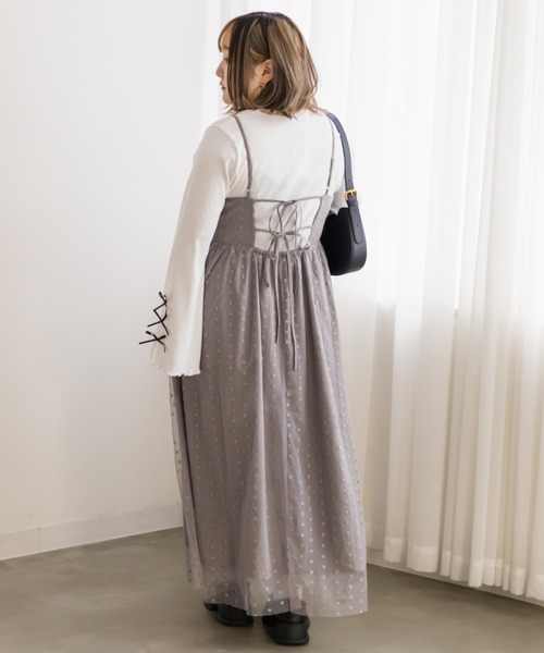 CLETTE(クレット)の「フラワーチュールキャミワンピース(ワンピース・レディース・チャコールグレー/グレイッシュベージュ/ライトベージュ・3L/LL/4L)」の16枚目の写真