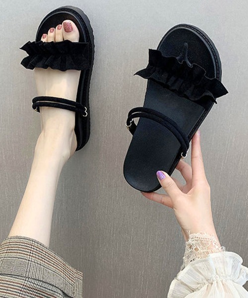 Miniministore(ミニミニストア)の「2WAY厚底サンダル フリルサンダル美脚(サンダル・レディース・ベージュ/ブラック・24.5cm/24.0cm/23.5cm/23.0cm/22.5cm)」の3枚目の写真