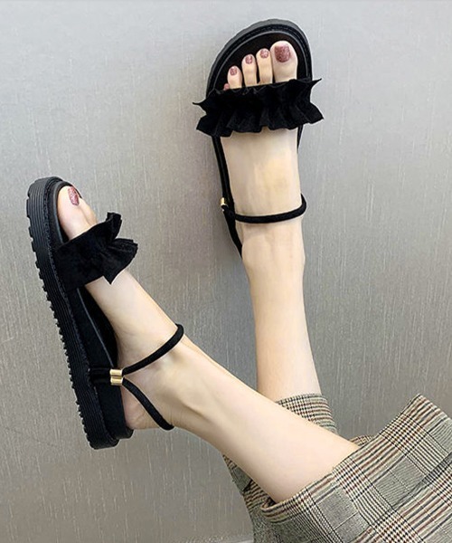 Miniministore(ミニミニストア)の「2WAY厚底サンダル フリルサンダル美脚(サンダル・レディース・ベージュ/ブラック・24.5cm/24.0cm/23.5cm/23.0cm/22.5cm)」の4枚目の写真