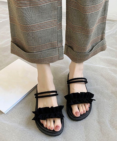Miniministore(ミニミニストア)の「2WAY厚底サンダル フリルサンダル美脚(サンダル・レディース・ベージュ/ブラック・24.5cm/24.0cm/23.5cm/23.0cm/22.5cm)」の5枚目の写真