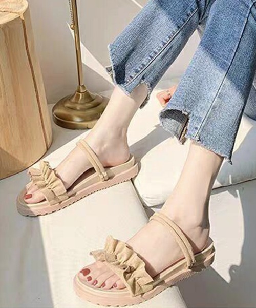 Miniministore(ミニミニストア)の「2WAY厚底サンダル フリルサンダル美脚(サンダル・レディース・ベージュ/ブラック・24.5cm/24.0cm/23.5cm/23.0cm/22.5cm)」の13枚目の写真