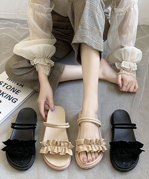 Miniministore(ミニミニストア)の「2WAY厚底サンダル フリルサンダル美脚(サンダル・レディース・ベージュ/ブラック・24.5cm/24.0cm/23.5cm/23.0cm/22.5cm)」の18枚目の写真
