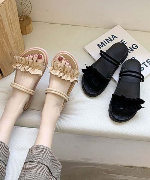 Miniministore(ミニミニストア)の「2WAY厚底サンダル フリルサンダル美脚(サンダル・レディース・ベージュ/ブラック・24.5cm/24.0cm/23.5cm/23.0cm/22.5cm)」の19枚目の写真