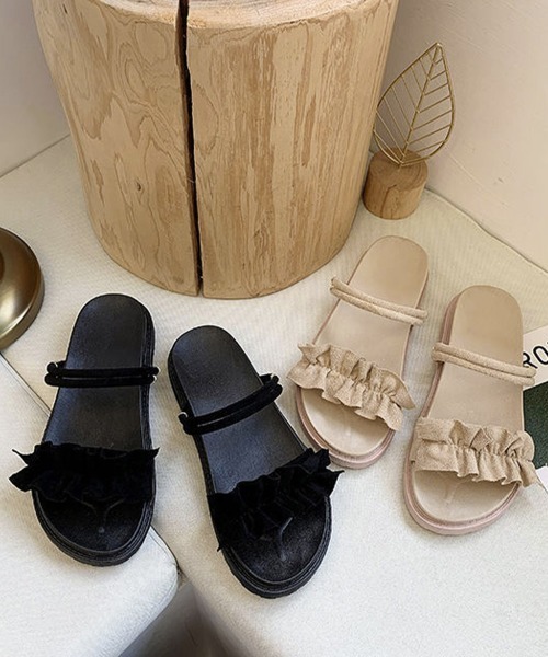 Miniministore(ミニミニストア)の「2WAY厚底サンダル フリルサンダル美脚(サンダル・レディース・ベージュ/ブラック・24.5cm/24.0cm/23.5cm/23.0cm/22.5cm)」の21枚目の写真