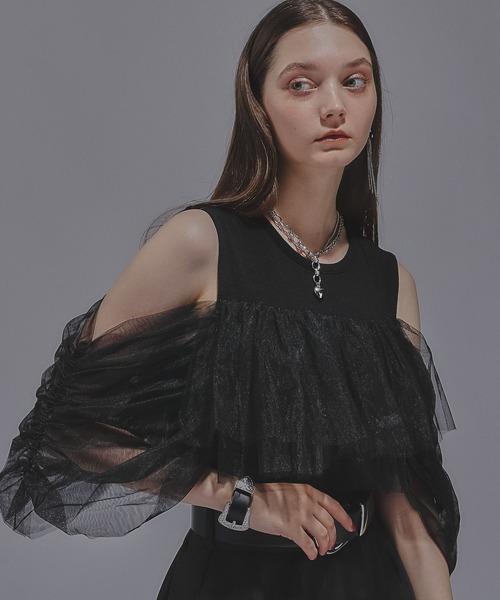 HARE(ハレ)の「オフショルデザインノースリーブトップス(HARE)(Tシャツ/カットソー・レディース・ブラック/ネイビー・FREE)」の11枚目の写真