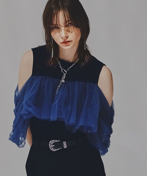 HARE(ハレ)の「オフショルデザインノースリーブトップス(HARE)(Tシャツ/カットソー・レディース・ブラック/ネイビー・FREE)」の12枚目の写真