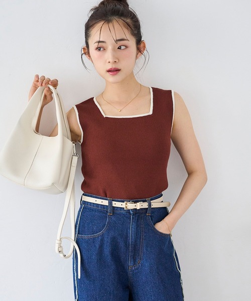 mil(ミル)の「前後2way バイカラー ニットタンクトップ(ニット/セーター・レディース・テラコッタ/ベージュ/チャコールグレー・ONE SIZE)」の3枚目の写真