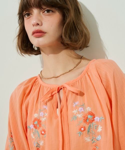 TODAYFUL◆Cut Jacquard Gather Blouse/長袖ブラウス/FREE/レーヨン/オレンジ TODAYFUL ＼SALE50%OFF／即日発送(火曜除く)/TODAYFUL トゥデイ