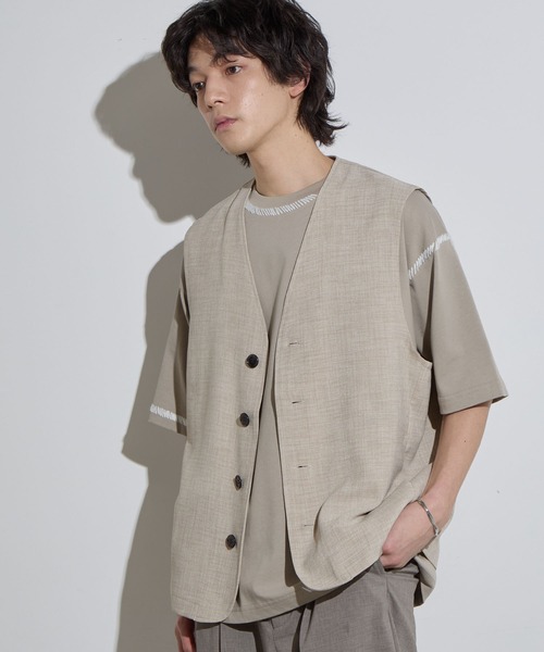 SLICK（スリック）の「【SLICK/スリック】Reflax Canvas Vest / リフラックスキャンバスベスト/ セットアップ対応/ テック素材（ベスト・メンズ・チャコールグレー/ブラック/グレイッシュベージュ・1/2/3）」の3枚目の写真