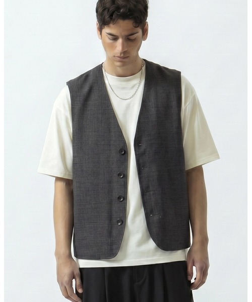 SLICK(スリック)の「【SLICK/スリック】Linen-Like Canvas Vest / リネンライクキャンバスベスト / セットアップ対応/ テック素材(ベスト・メンズ・チャコールグレー/ブラック/グレイッシュベージュ/ベージュ/チャコール/ブラック系その他・1/2/3)」の5枚目の写真