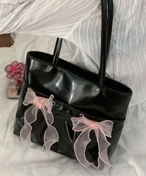 gossip!ロサンゼルス(ゴシップロサンゼルス)の「Y2Kガーリー*リボン付き大容量トートバッグ(トートバッグ・レディース・ブラック/ピンク・FREE)」の9枚目の写真