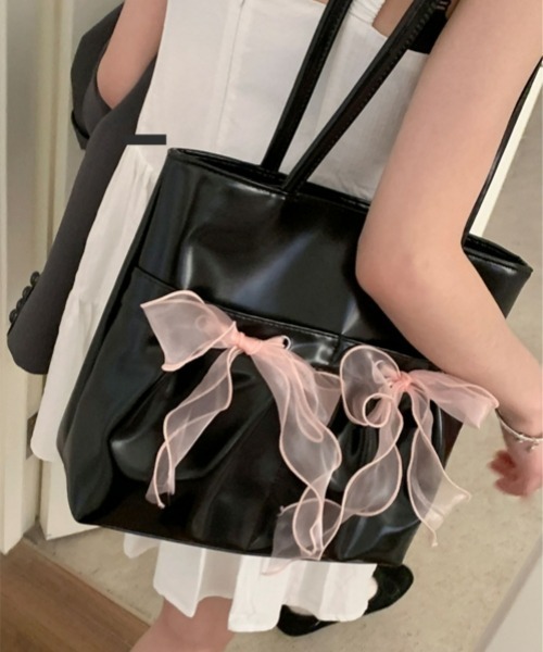 gossip!ロサンゼルス(ゴシップロサンゼルス)の「Y2Kガーリー*リボン付き大容量トートバッグ(トートバッグ・レディース・ブラック/ピンク・FREE)」の12枚目の写真