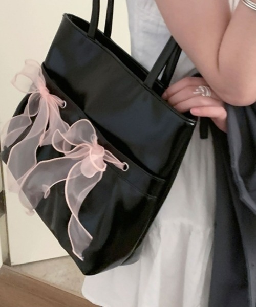 gossip!ロサンゼルス(ゴシップロサンゼルス)の「Y2Kガーリー*リボン付き大容量トートバッグ(トートバッグ・レディース・ブラック/ピンク・FREE)」の10枚目の写真