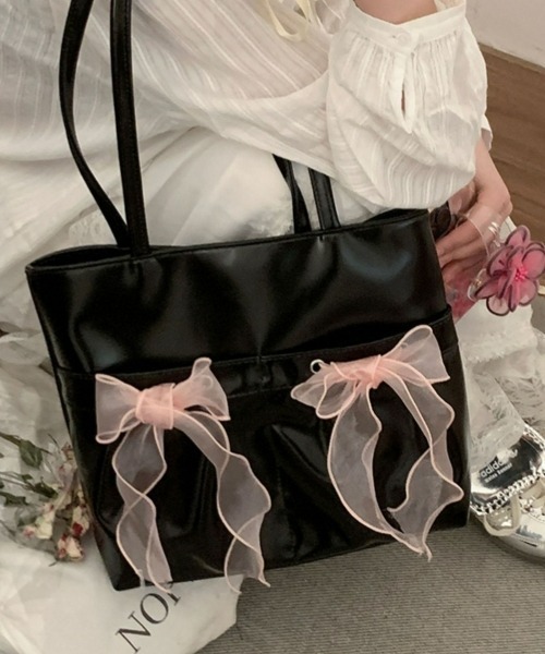 gossip!ロサンゼルス(ゴシップロサンゼルス)の「Y2Kガーリー*リボン付き大容量トートバッグ(トートバッグ・レディース・ブラック/ピンク・FREE)」の14枚目の写真