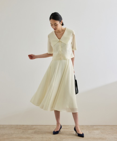 ROPE'（ロペ）の「【洗える】シャイニーシアースカート/セットアップ対応（スカート・レディース・オフホワイト/ブラック・38/36）」の7枚目の写真