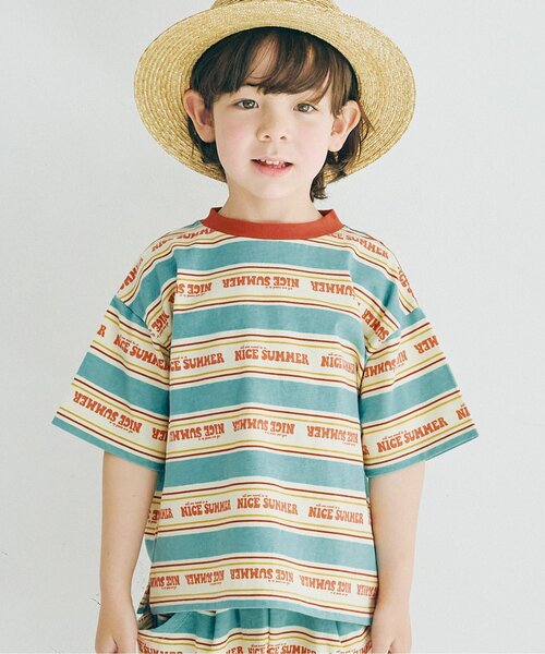 p.premier（ピードットプルミエ）の「【セットアップ可】夏だいすきロゴボーダーTシャツ（Tシャツ/カットソー・キッズ・ブルー/サックスブルー/レッド・100/80/140/130/120/110/90）」の2枚目の写真