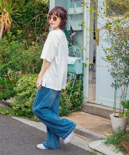 anap mimpi(アナップミンピ)の「国旗ロゴ ワンポイント刺繍ビッグTシャツ(Tシャツ/カットソー・レディース・オフホワイト/グレー/ネイビー・FREE)」の8枚目の写真