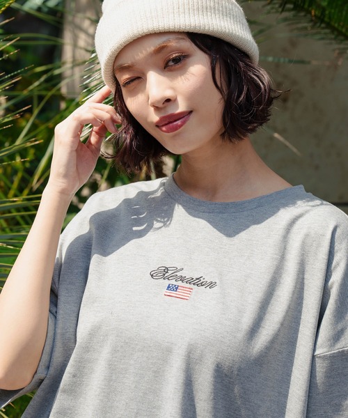 anap mimpi(アナップミンピ)の「国旗ロゴ ワンポイント刺繍ビッグTシャツ(Tシャツ/カットソー・レディース・オフホワイト/グレー/ネイビー・FREE)」の12枚目の写真