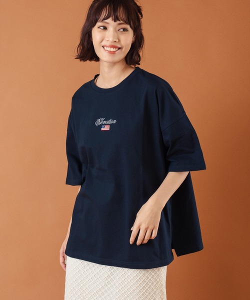 anap mimpi(アナップミンピ)の「国旗ロゴ ワンポイント刺繍ビッグTシャツ(Tシャツ/カットソー・レディース・オフホワイト/グレー/ネイビー・FREE)」の17枚目の写真