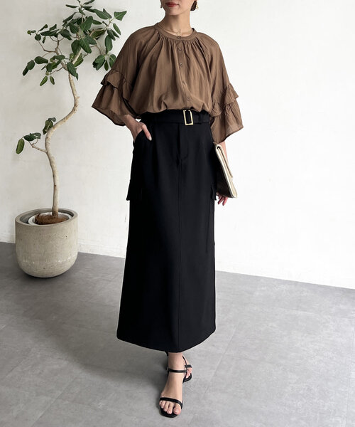 Chez toi(シェトワ)の「【体型カバー】【紫外線&冷房対策】袖フレア2WAYブラウス(シャツ/ブラウス・レディース・ホワイト/ブラウン/グリーン/ブラック・FREE)」の16枚目の写真