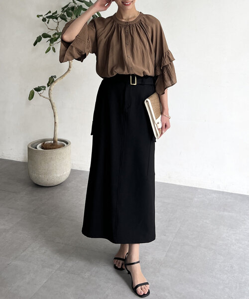 Chez toi(シェトワ)の「【体型カバー】【紫外線&冷房対策】袖フレア2WAYブラウス(シャツ/ブラウス・レディース・ホワイト/ブラウン/グリーン/ブラック・FREE)」の17枚目の写真