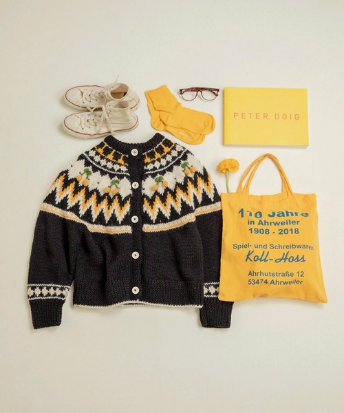 ネパールハンドニット 求心さくらんぼ刺繍カーディガン（カーディガン