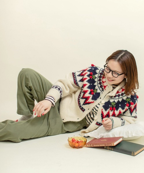 CHILD WOMAN（チャイルドウーマン）の「ネパールハンドニット 求心さくらんぼ刺繍カーディガン（カーディガン/ボレロ・レディース・ブラック/アイボリー・FREE）」の20枚目の写真