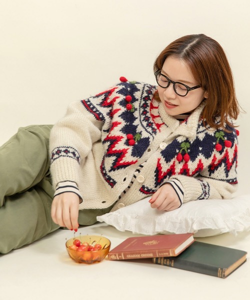 CHILD WOMAN（チャイルドウーマン）の「ネパールハンドニット 求心さくらんぼ刺繍カーディガン（カーディガン/ボレロ・レディース・ブラック/アイボリー・FREE）」の21枚目の写真