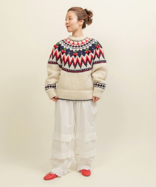 CHILD WOMAN（チャイルドウーマン）の「ネパールハンドニット 求心さくらんぼ刺繍カーディガン（カーディガン/ボレロ・レディース・ブラック/アイボリー・FREE）」の7枚目の写真