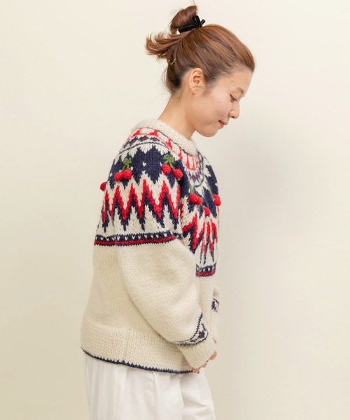 Dot&Stripes CHILD WOMAN ネパールHANDニット ネパールハンドニット 求心さくらんぼ刺繍カーディガン（カーディガン