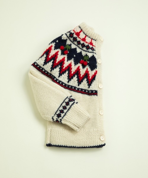 ネパールハンドニット 求心さくらんぼ刺繍カーディガン（カーディガン