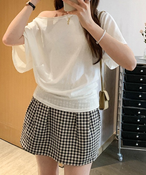 deux amour(ドゥーザムール)の「ラグランスリーブワンショルダーTシャツ(Tシャツ/カットソー・レディース・グレー/ブラック/ホワイト/ブルー・FREE)」の9枚目の写真